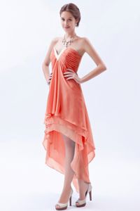 High-low Slot Neck Orange Quinceanera Dama Dress for Wholesale