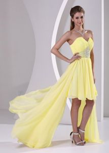 High-low Sweetheart Beaded and Ruched Dama Dress in Yellow