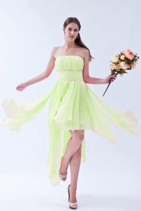 Yellow Green Beaded Strapless Empire Asymmetrical Dama Dress