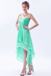 Apple Green Beading V-neck High-low Chiffon Ruched Dama Dress