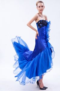 Appliques Mermaid Strapless High-low Dama Dress in Royal Blue