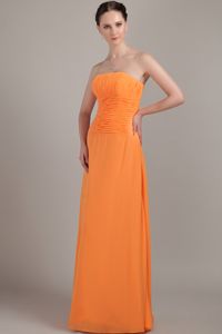 Chiffon Column Orange Prom Dresses for Dama with Ruchings