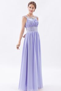 Lilac Chiffon Scoop Sheath Beaded Quince Dama Dresses 2013