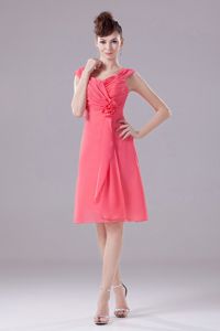 Straps Ruched Handmade Flower Short Watermelon Dress for Dama