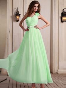 One Shoulder Ankle-length Apple Green Quince Dama Dresses